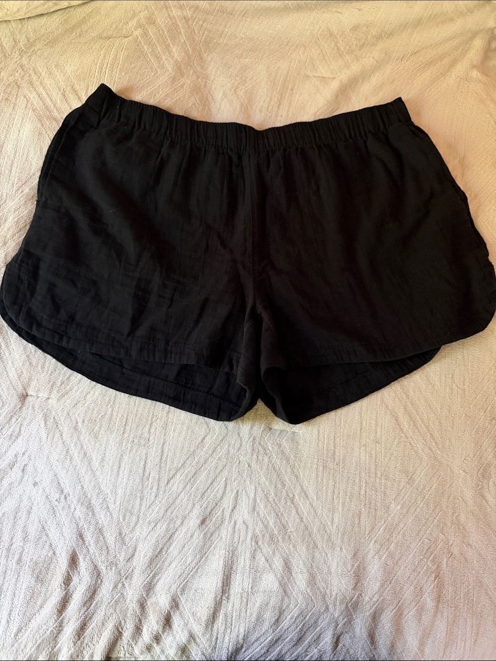 Women's Black Elastic-Waist Casual Shorts faux linen 2x